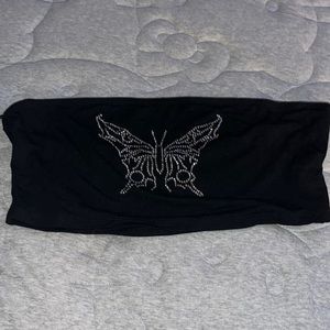 Butterfly rhinestone crop top